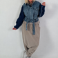 Denim jacket with knitted sleeves - denim-navy