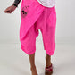 Short Linen Baggy with Overlay and Skull Detail - neon pink