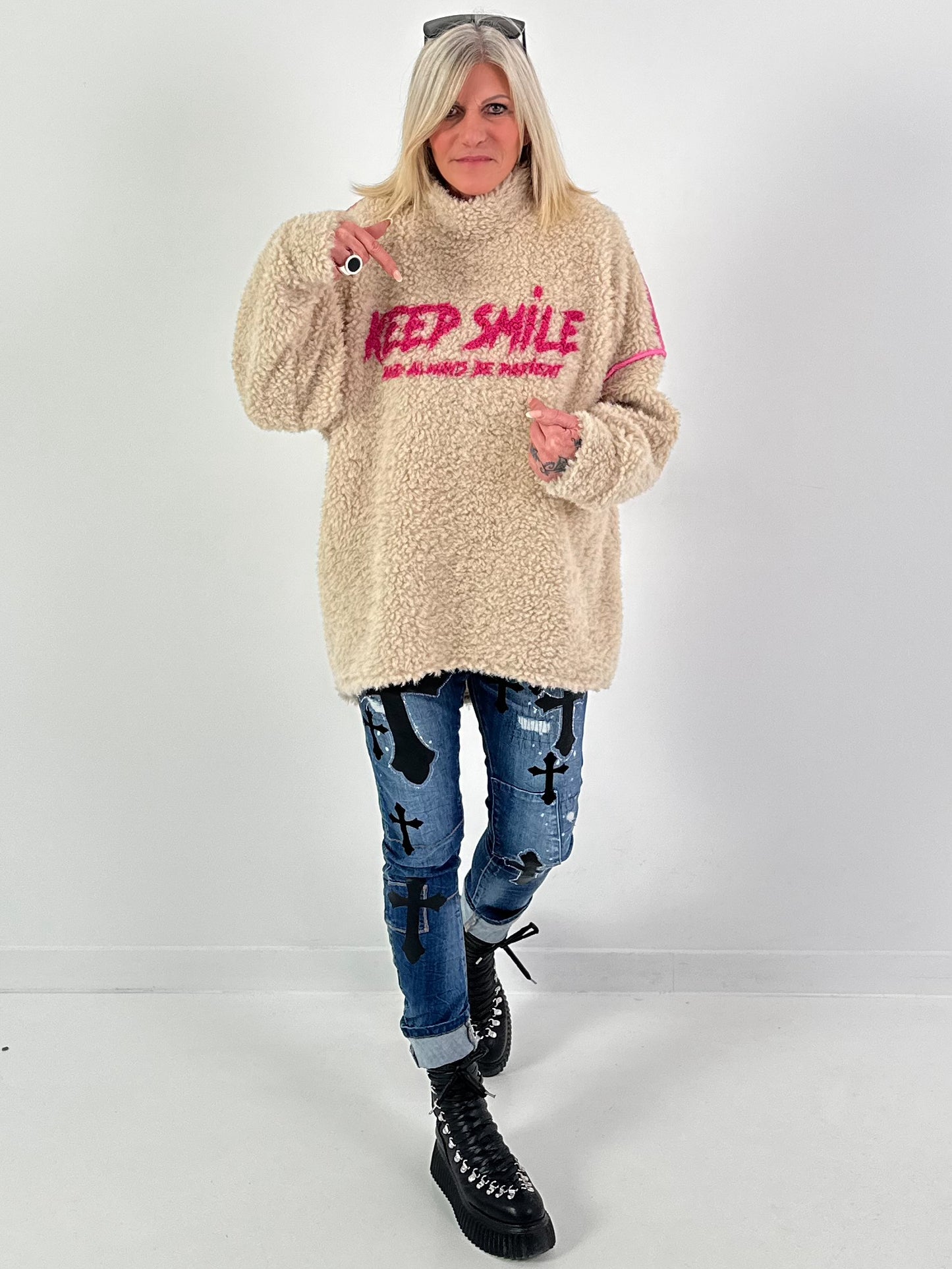 Teddy coltrui model "KEEP SMILE" - beige