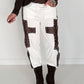 Sweathose im Materialmix - weiss-mokka