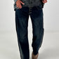Jeans with double waistband and leopard details - denim-grey