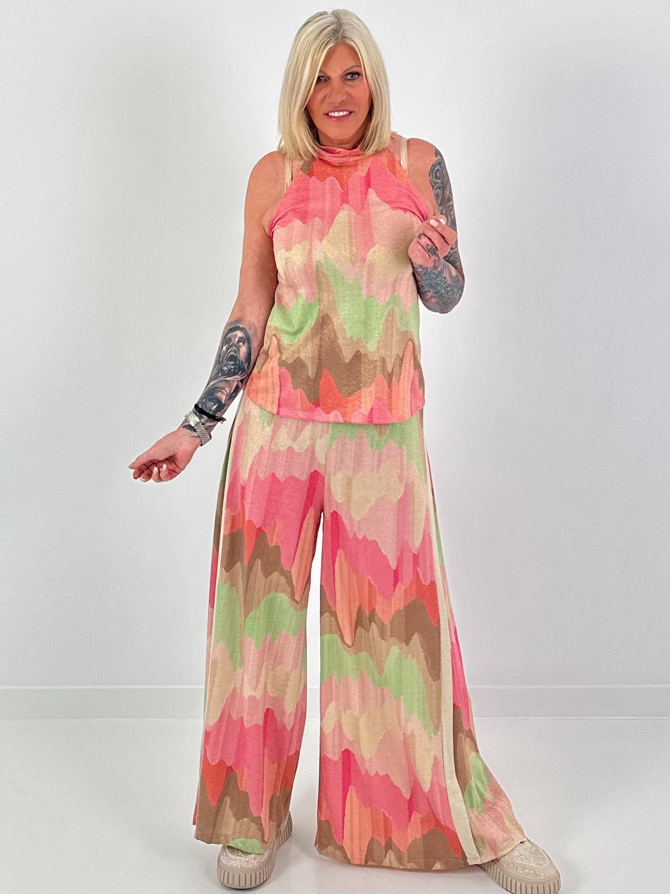 Two-piece set with pattern and Lurex - pink-mint-beige