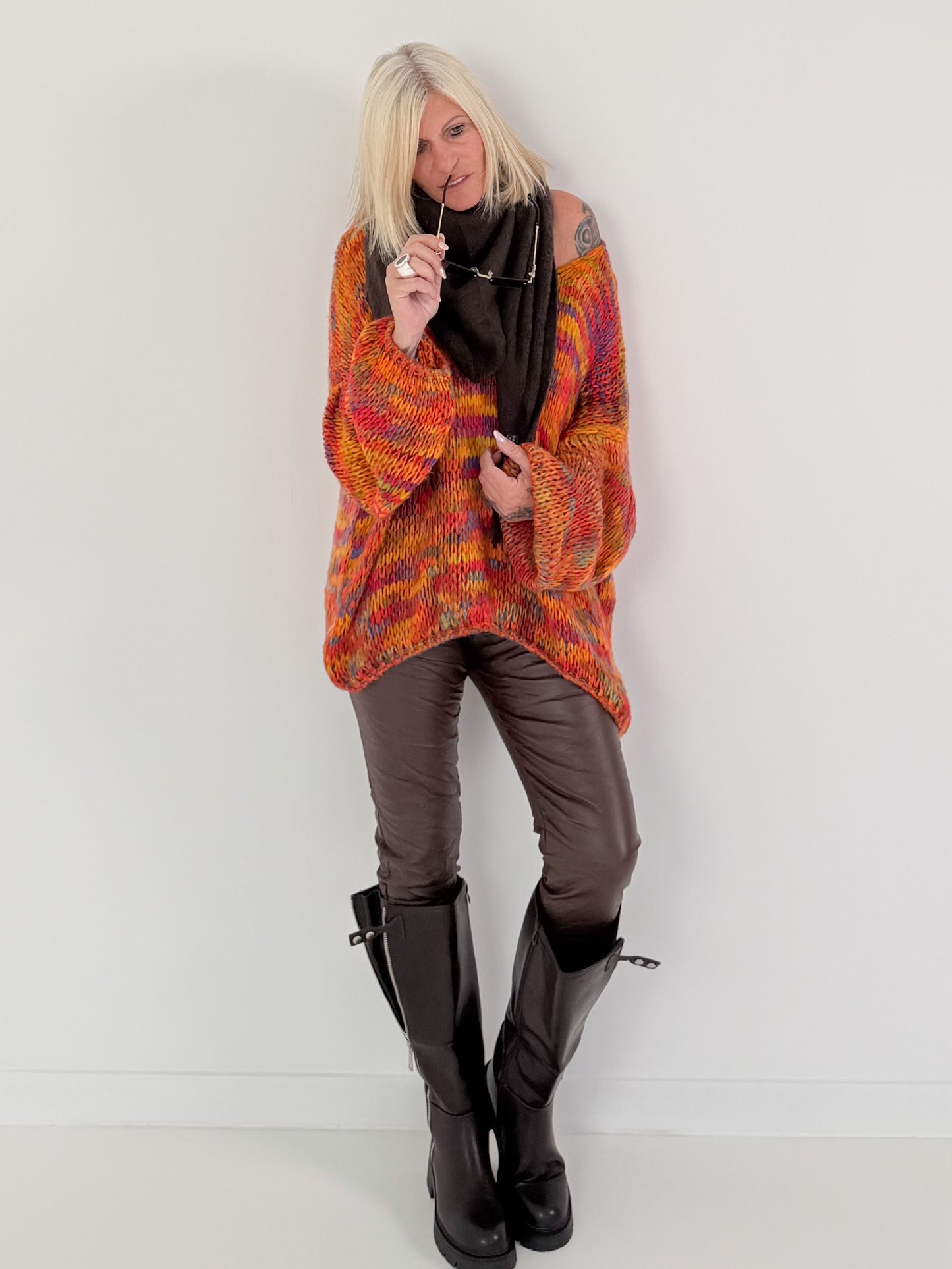 Weicher Oversized Grobstrickpullover  - mehrfarbig