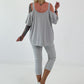 Shirt mit Cold Shoulder und Leo Strass - hellgrau