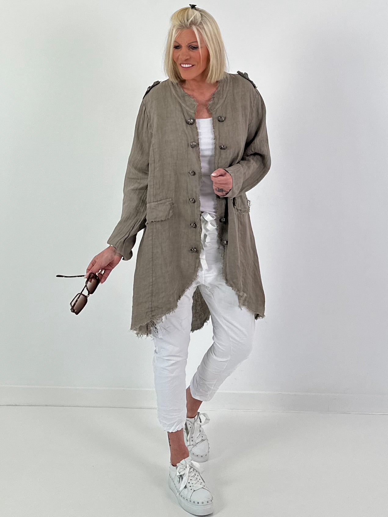 Oversized Leinen Military Blazer - taupe