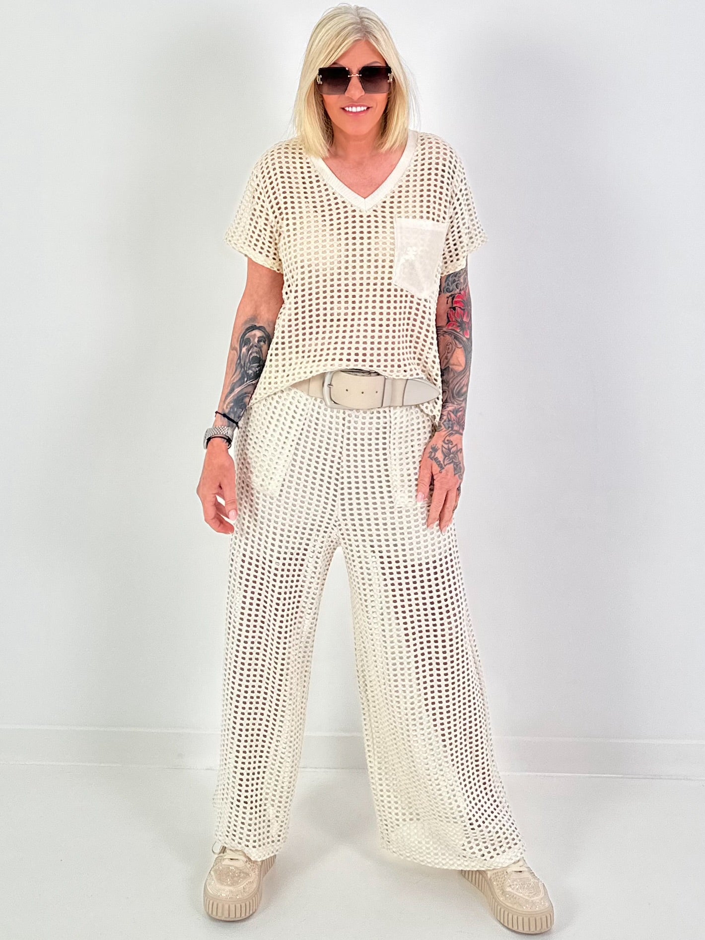 Crochet Top with Lurex - beige