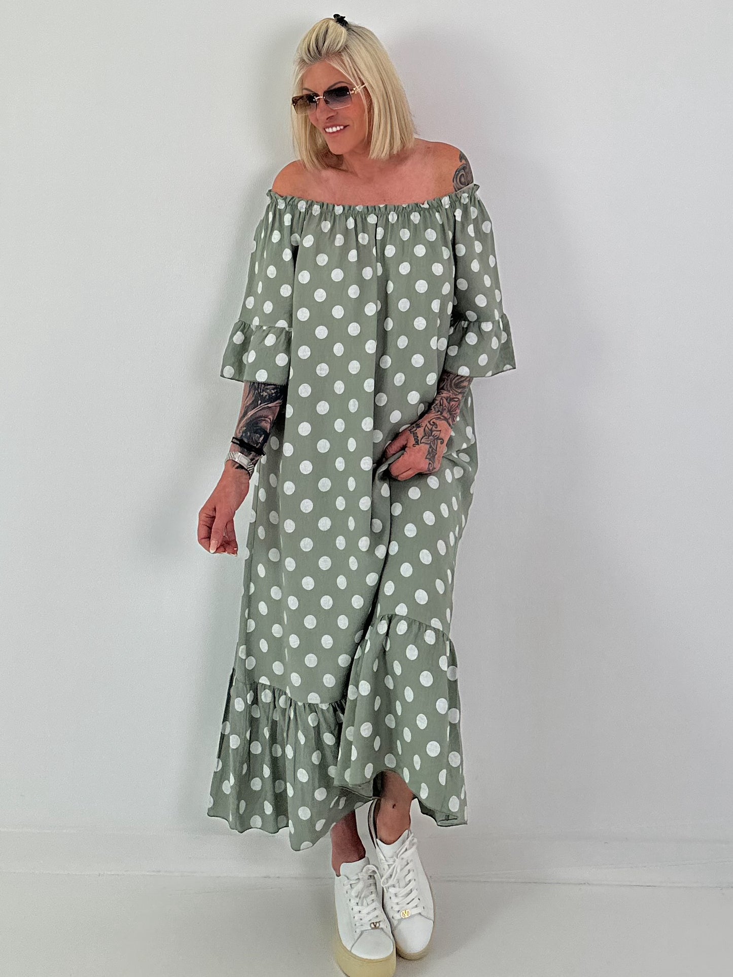 Carmen Sommerkleid mit Tupfen - khaki
