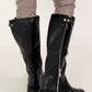Leather-look boots with elaborate zipper details - black