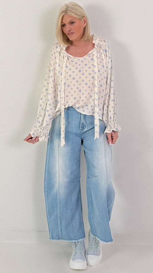 Tuniek met stippenpatroon - wit-lichtblauw