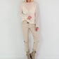 Vegan leather trousers with patch - beige
