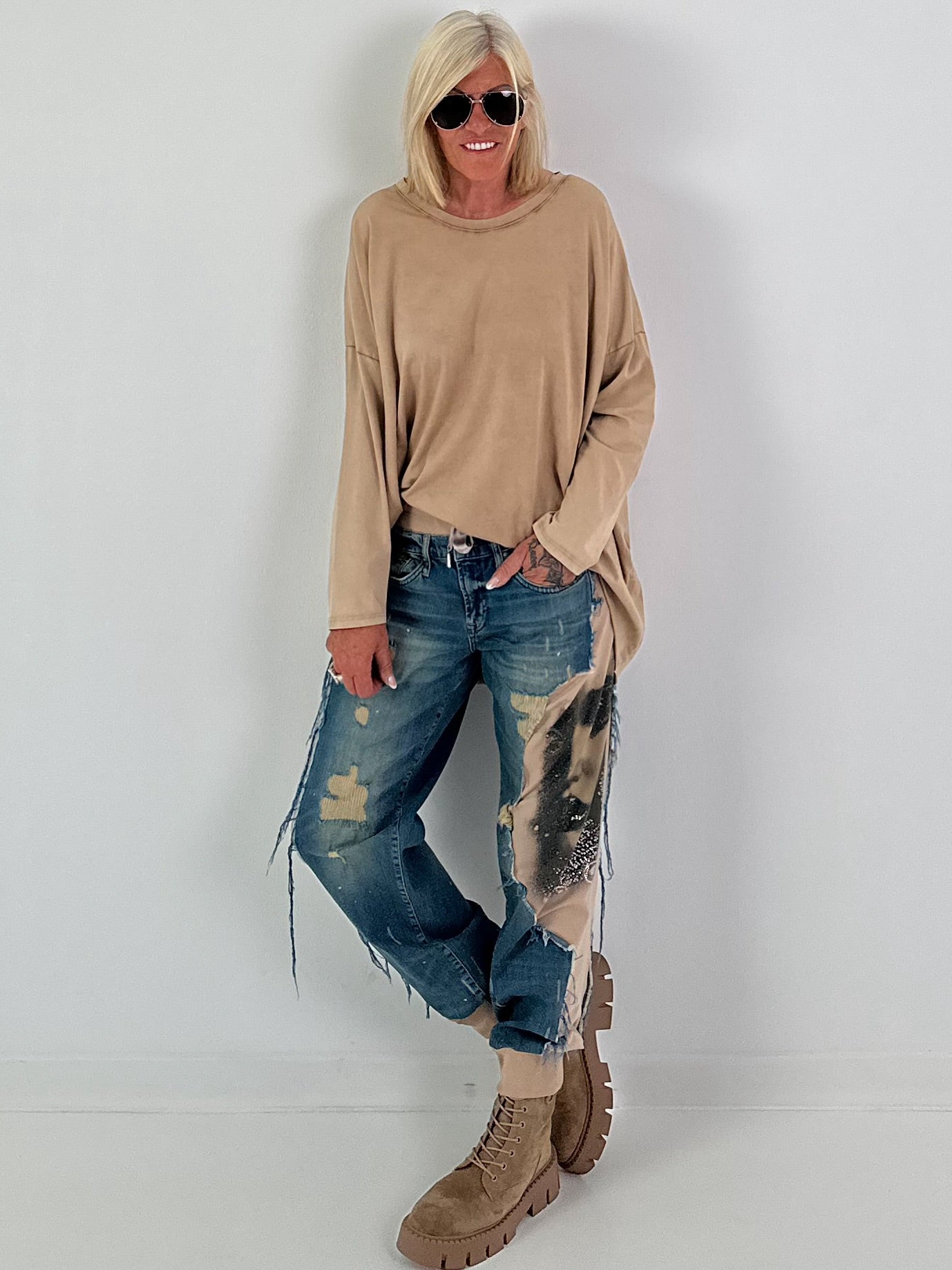Oversized Shirt stone washed - camel (lieferbar ab ca.14.08.26)