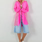 Oversized Linen Military Blazer - neon pink