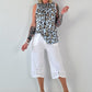 Striped top with ruffled collar - taupe-dark brown