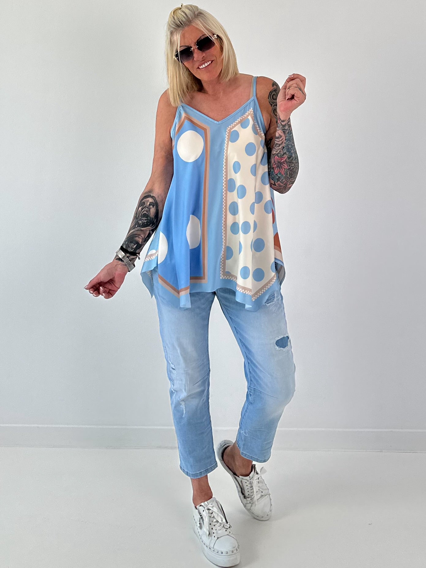 Airy patterned top - light blue - multicolored