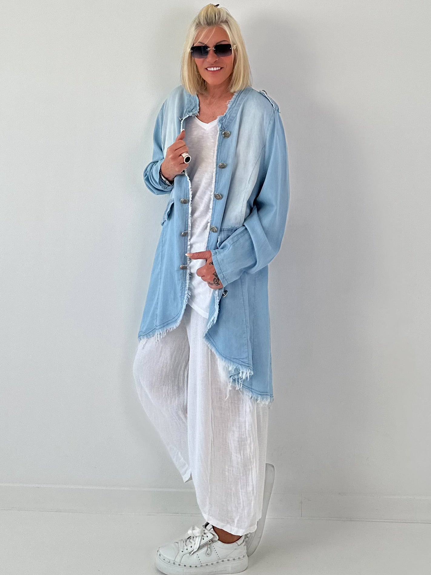 Oversized Leo Linen Military Coat - Khaki