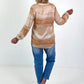Silk tunic with gradient and heart details - beige multi-colored