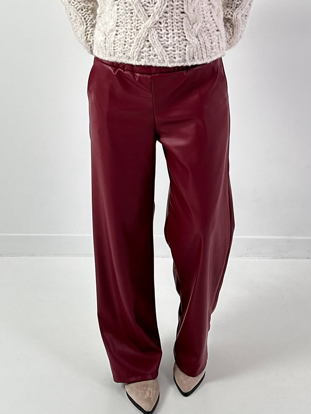 Trousers in leather look model "Smooth Faux" - bordeaux