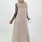 Sleeveless linen dress with crochet insert - beige