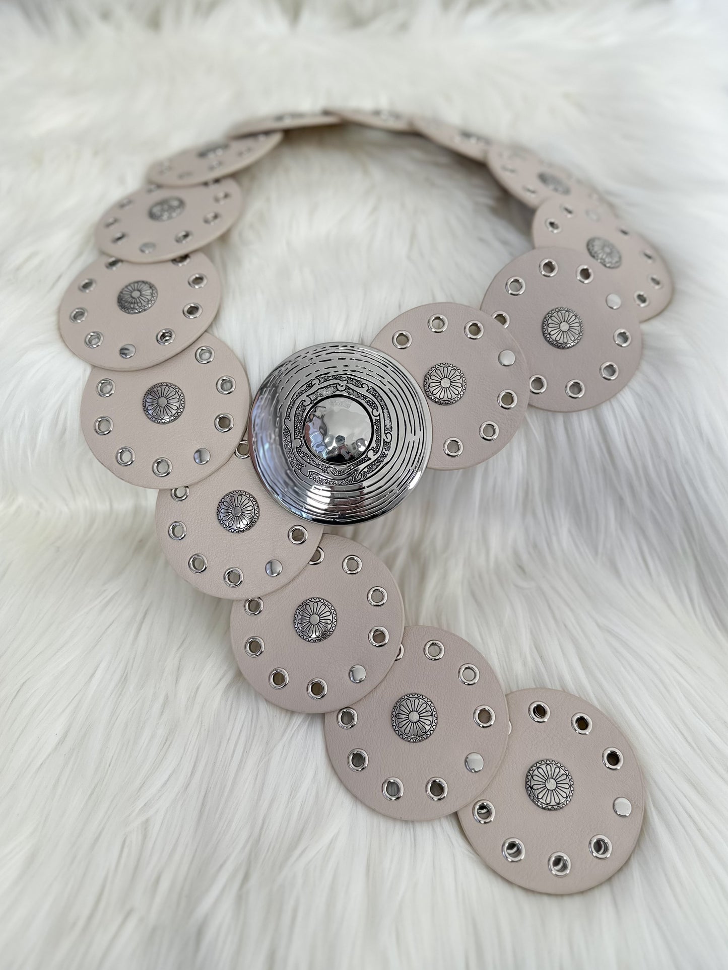 Decorative belt with stud and eyelet details - beige