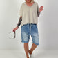 T-Shirt mit gerafftem Saum - beige