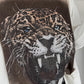 Sweater mit Stulpenärmeln und Strassmotiv Leopard - ecru