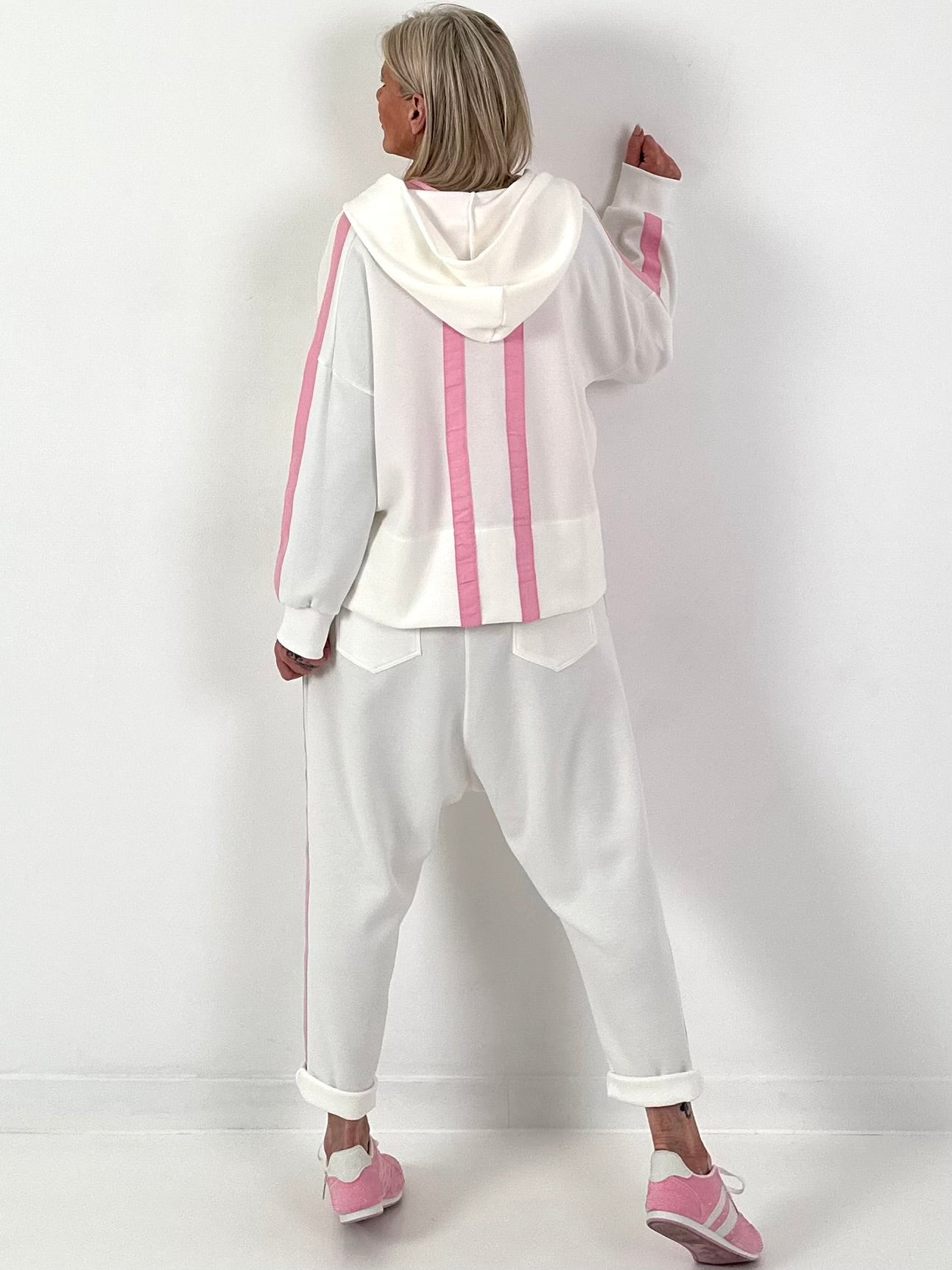 Sweat Baggy mit Streifen - weiss