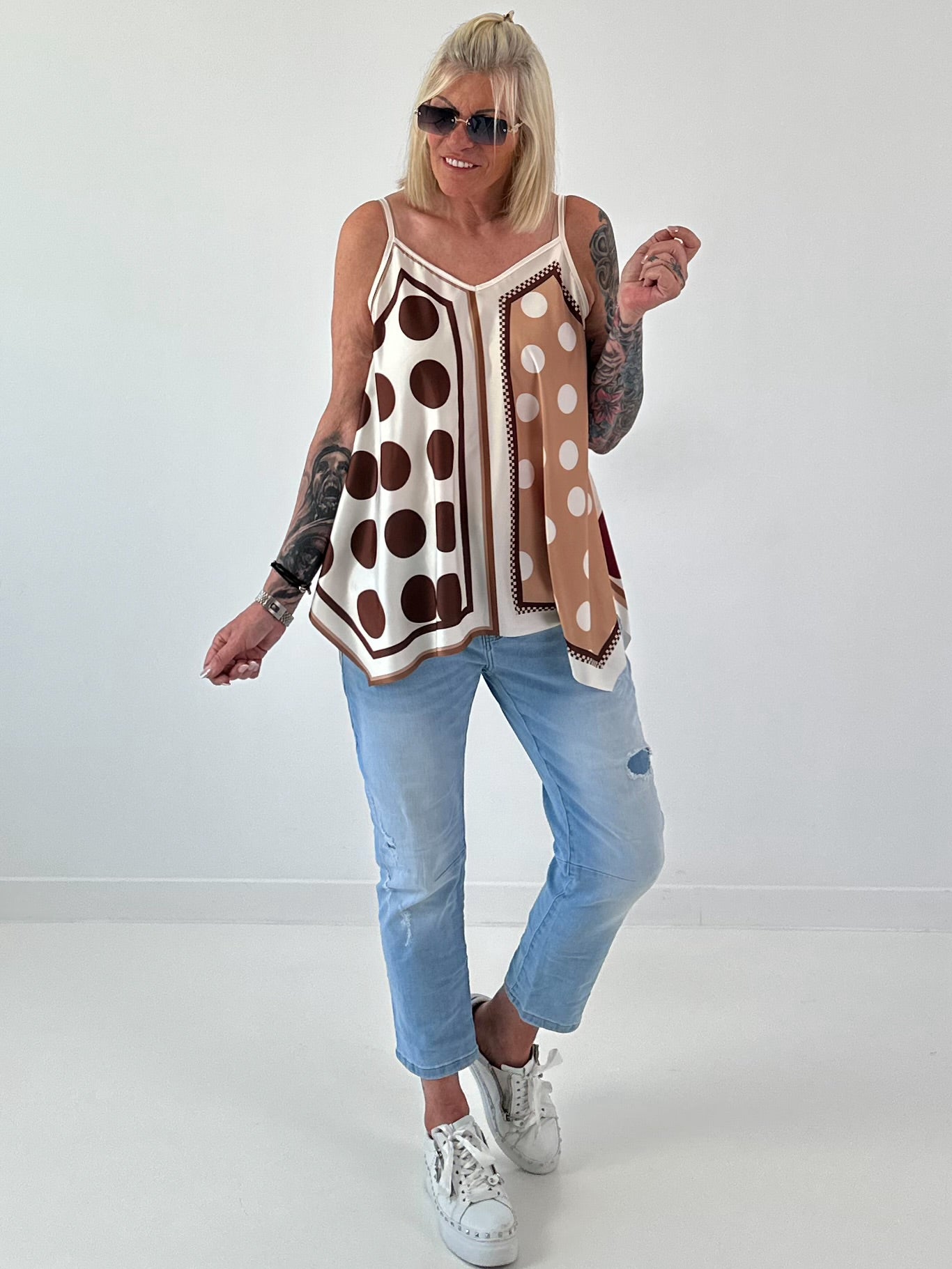 Flowy patterned top - beige - multi-colored