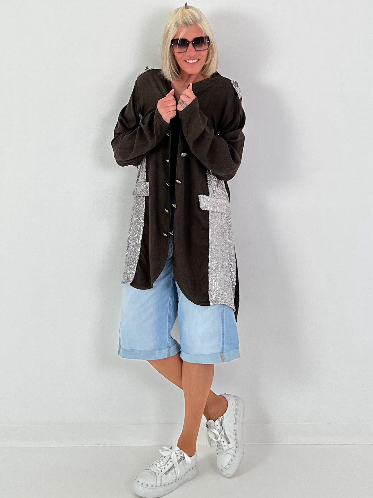 Oversized Linen Military Blazer - Chocolate