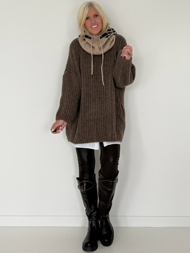 Rippstrickpullover - taupe