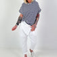 T-Shirt mit Kapuze und Streifenmuster - dunkelblau-weiss