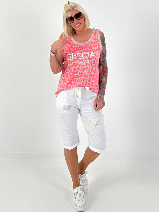 Leo Tank Top with Rhinestone Details - beige-multicolored