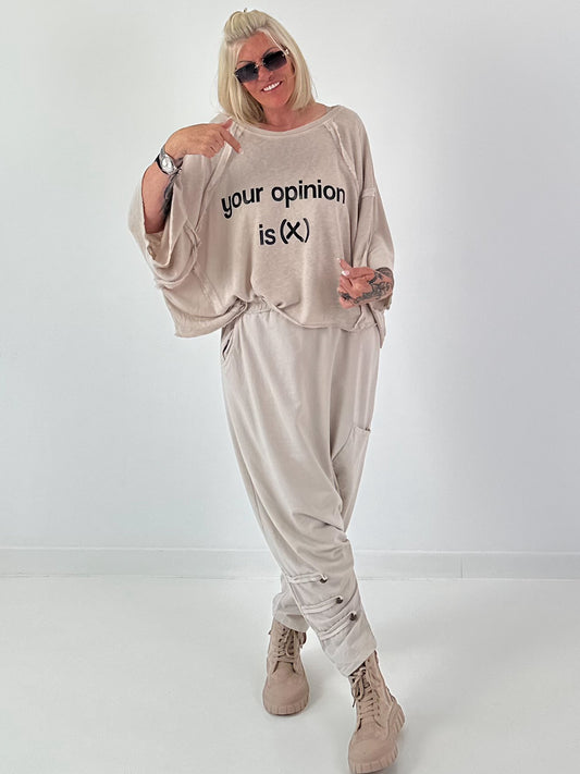 Oversized Strick Shirt mit Statement Print - beige