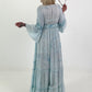 Boho/Ibiza dress with decorative V-neck - light blue