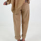 Leinen Hose mit aufgesetzten Taschen und Fransen - camel