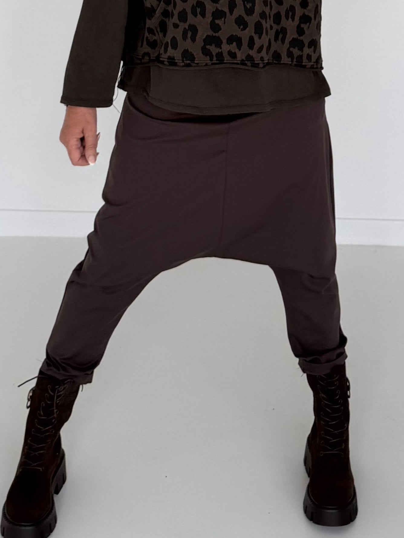 Baggy Hose mit Patten - mokka