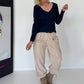 Rippshirt mit fransigem V-Ausschnitt - marine