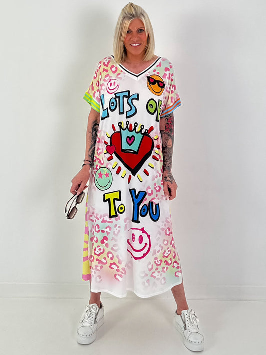 Dress with print mix - white-green-multi-colored