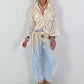 Boho Blouse with Crochet Collar - Beige