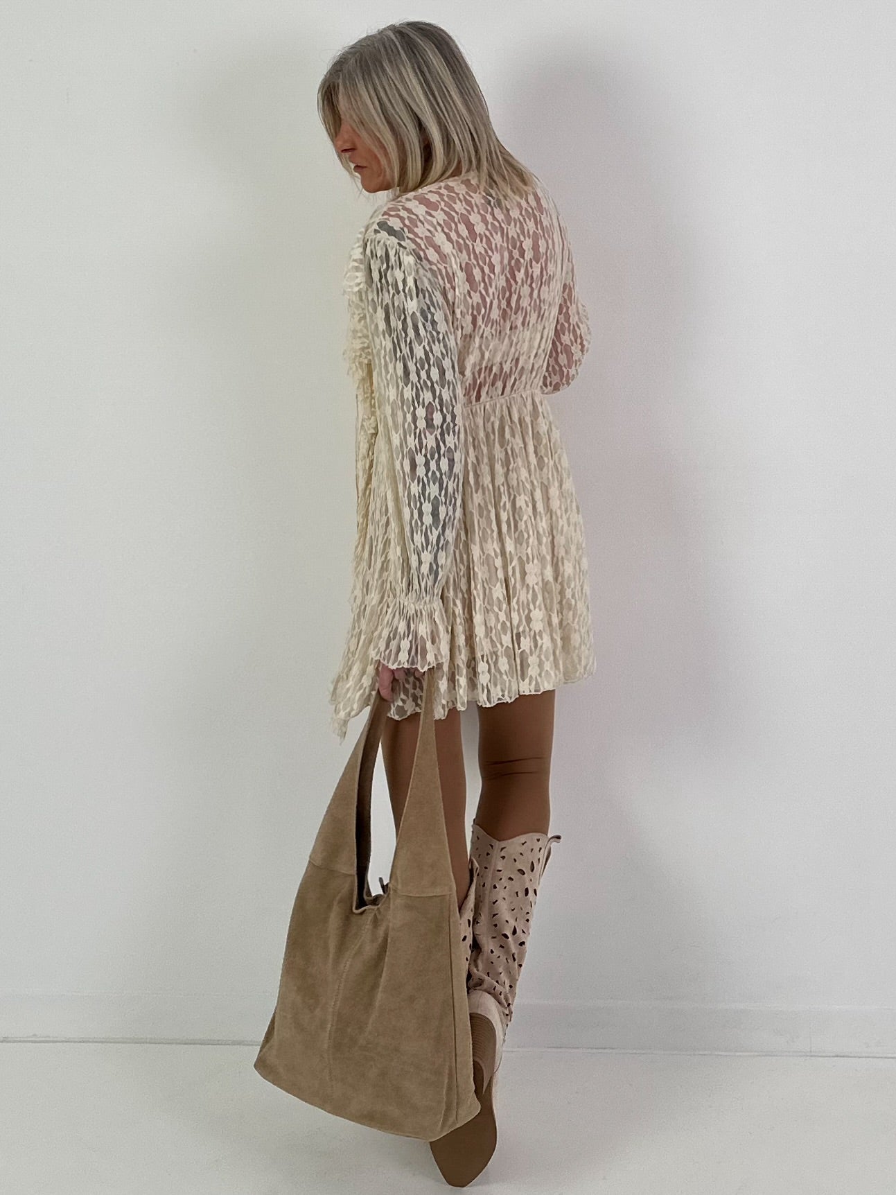 Kleid/Tunika aus Spitze - beige