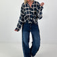 Lightweight blouse with graphic pattern - night blue - beige
