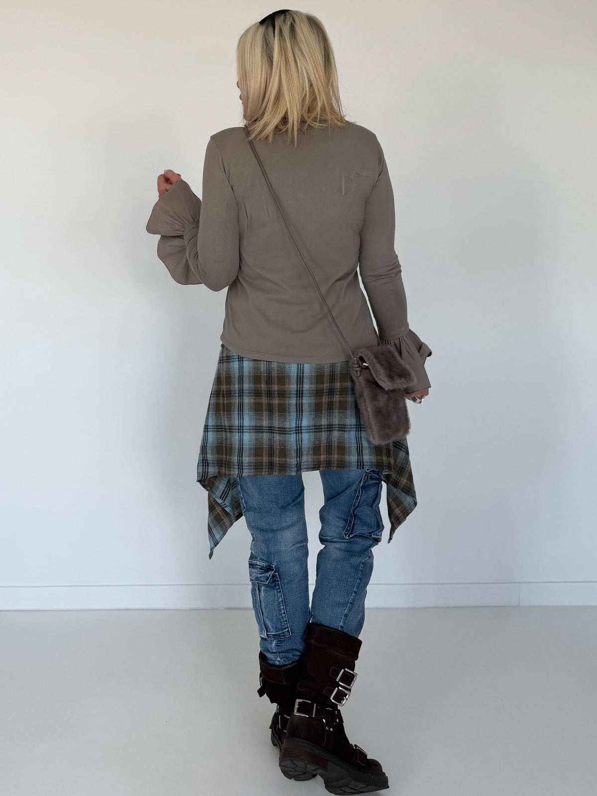 Waist Wrap im Karomuster - hellblau-mokka-mehrfarbig