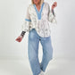 Tunika mit Pailletten und Denim-Details - weiss