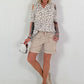 Linen Shirt with Off-Shoulder Cut-Outs Leo - beige
