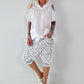 Leinen Shirt mit Pailletten und Cold Shoulder - weiss