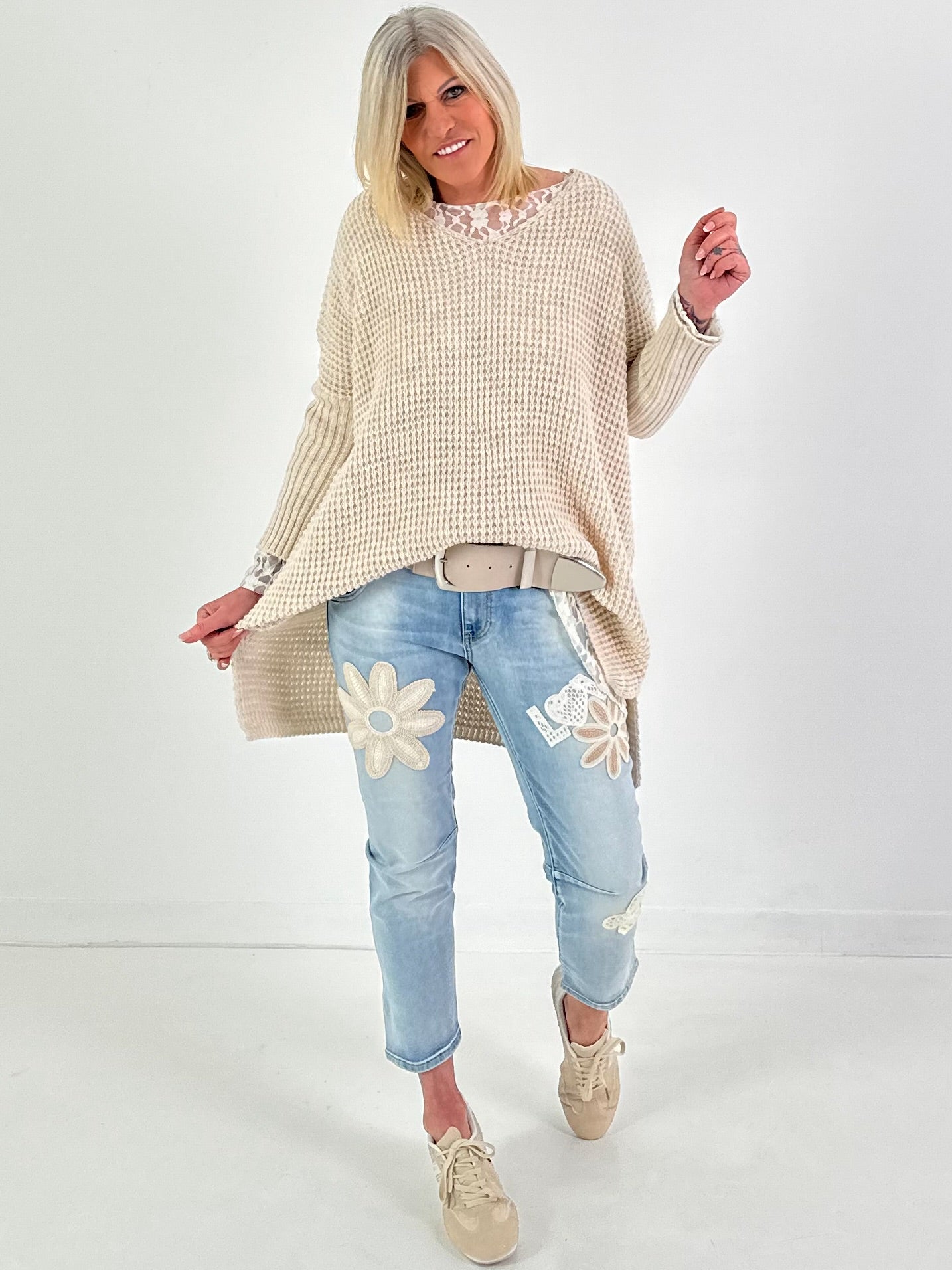 Pullover mit Stulpenärmeln - beige