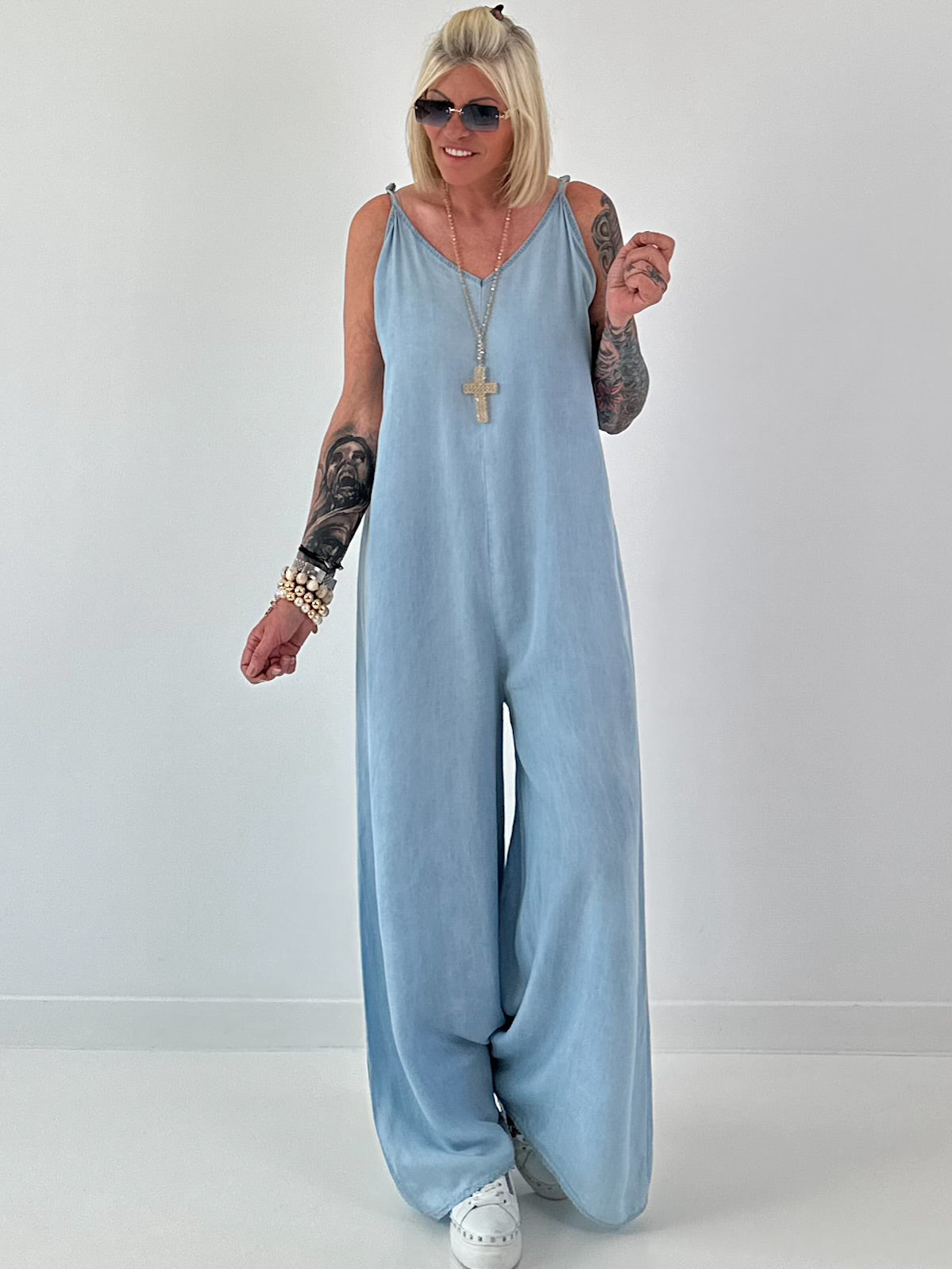 Lichte spijker jumpsuit - lichtblauw