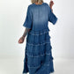 Dark blue ruffled denim dress