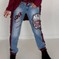 Jogg-Jeans im Used Look Love & Rock - denim-burgundi