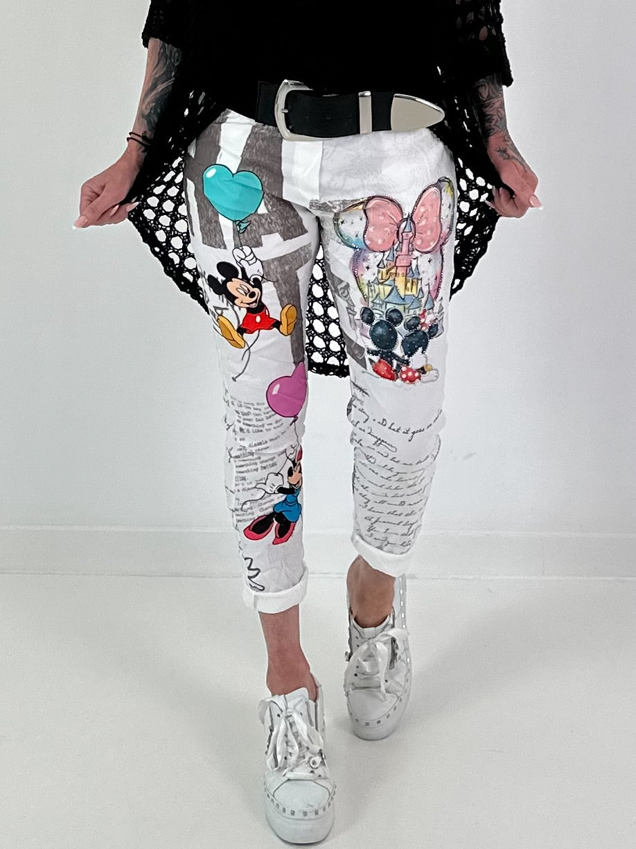 Trousers with print mix and comic motifs - white-grey-multicoloured