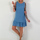 Light denim dress with flounce - blue